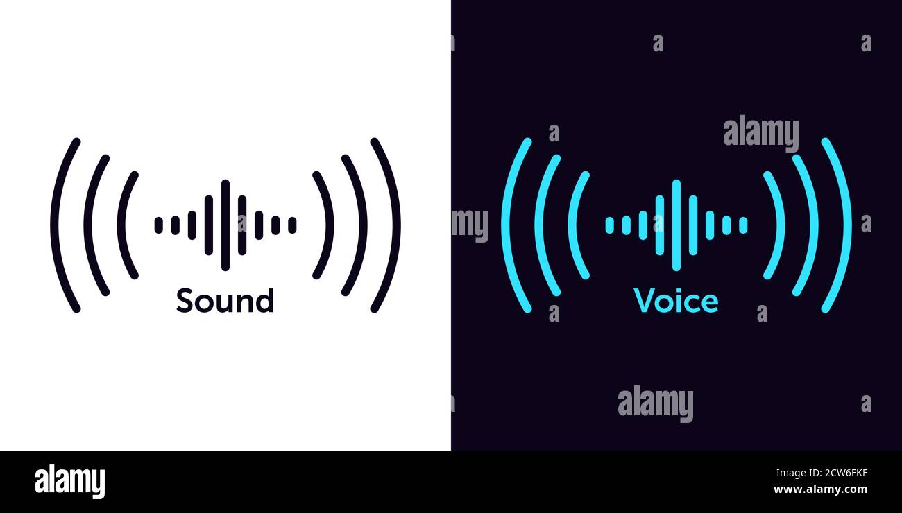 Sound wave icon for voice recognition in virtual assistant, speech sign. Abstract audio wave, voice command control, outline acoustic waveform. Vector Stock Vector