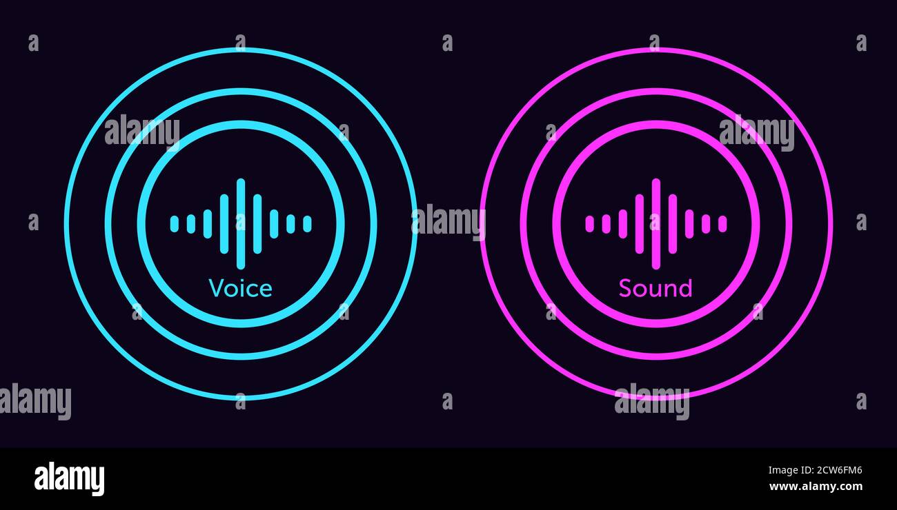 Sound wave icon for voice recognition in virtual assistant. Abstract audio wave, voice command control, outline round acoustic waveform. Vector elemen Stock Vector