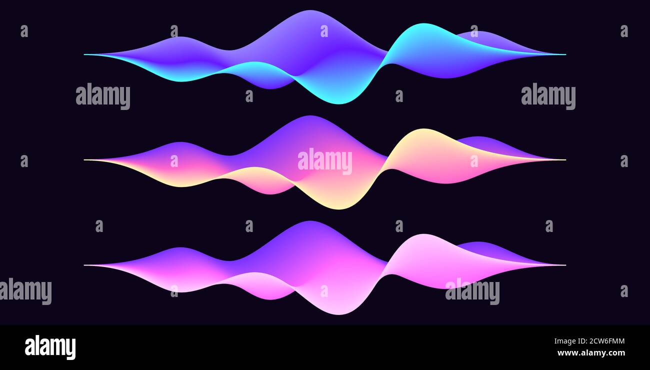 Set of abstract wave shape for voice recognition system, futuristic waveform for virtual assistant. Gradient audio wave, voice command control. Vector Stock Vector