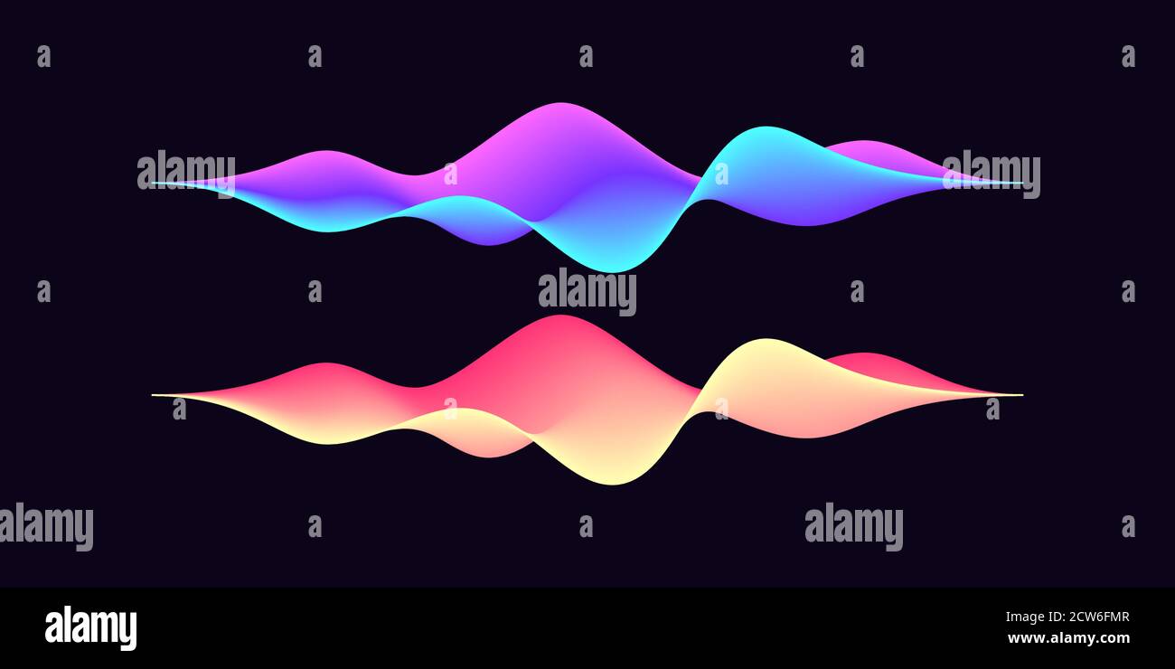 Abstract wave shape for voice recognition system, futuristic waveform for virtual assistant speech. Gradient audio wave, voice command control. Vector Stock Vector