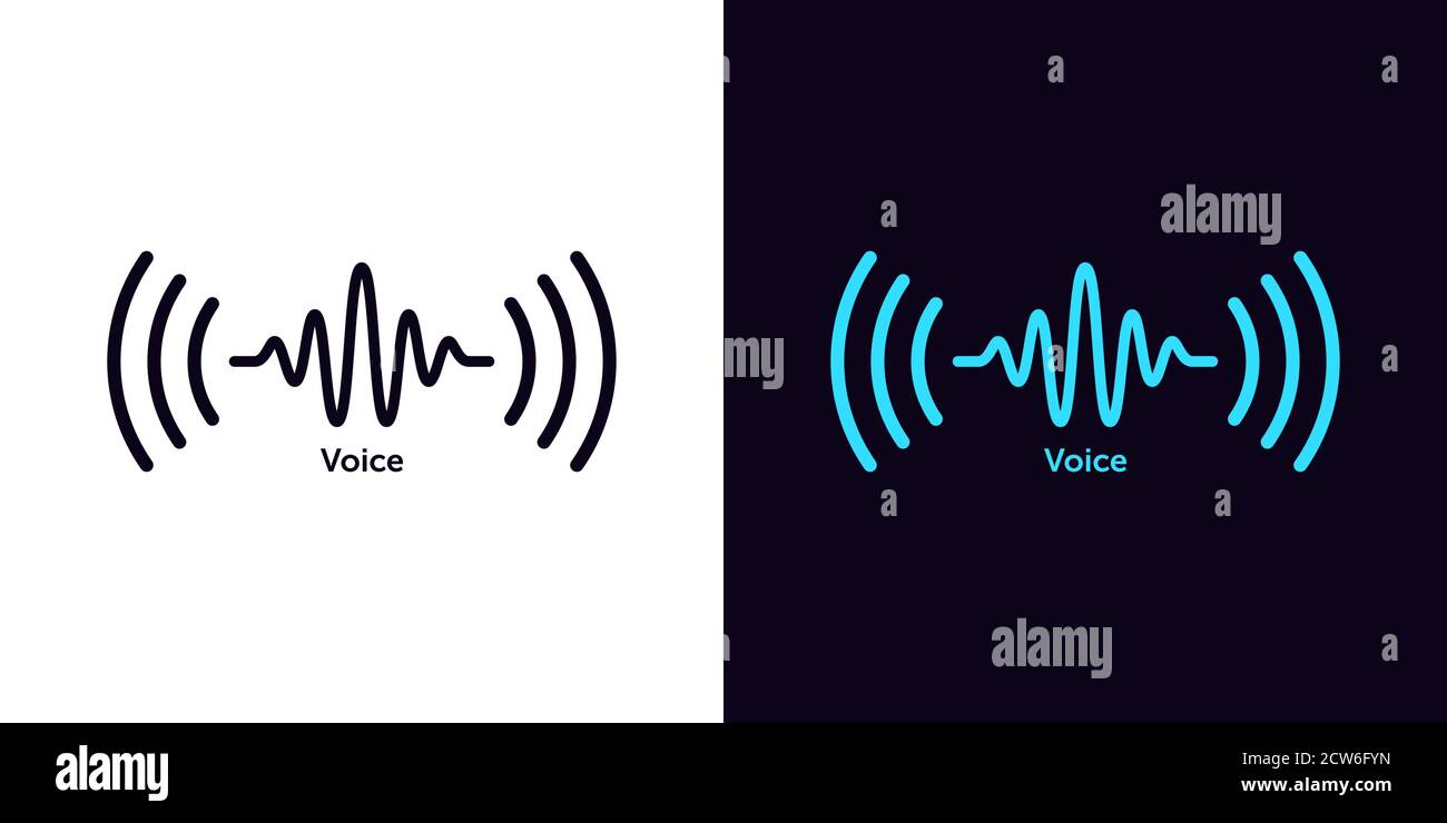 Sound wave icon for voice recognition in virtual assistant, speech signal. Abstract audio wave, voice command control, outline acoustic waveform. Vect Stock Vector