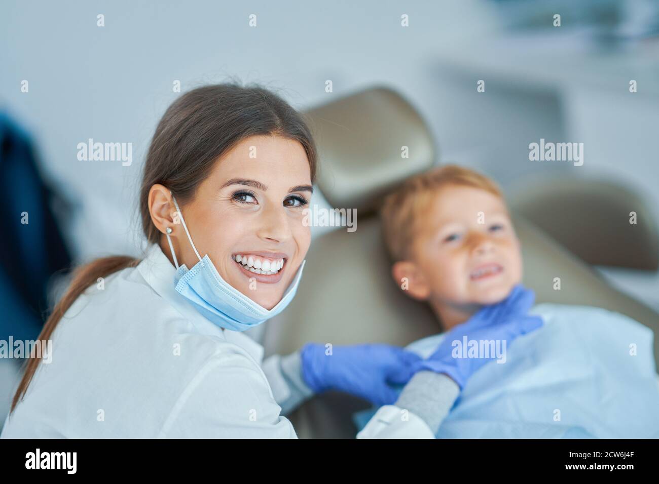 Little boy and female dentist in the dentists office Stock Photo Alamy