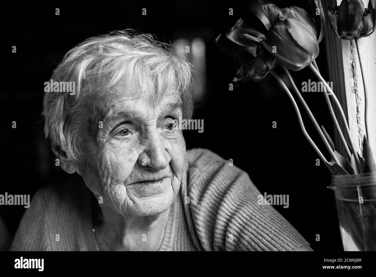 Portrait of an old woman. Black and white photography Stock Photo - Alamy
