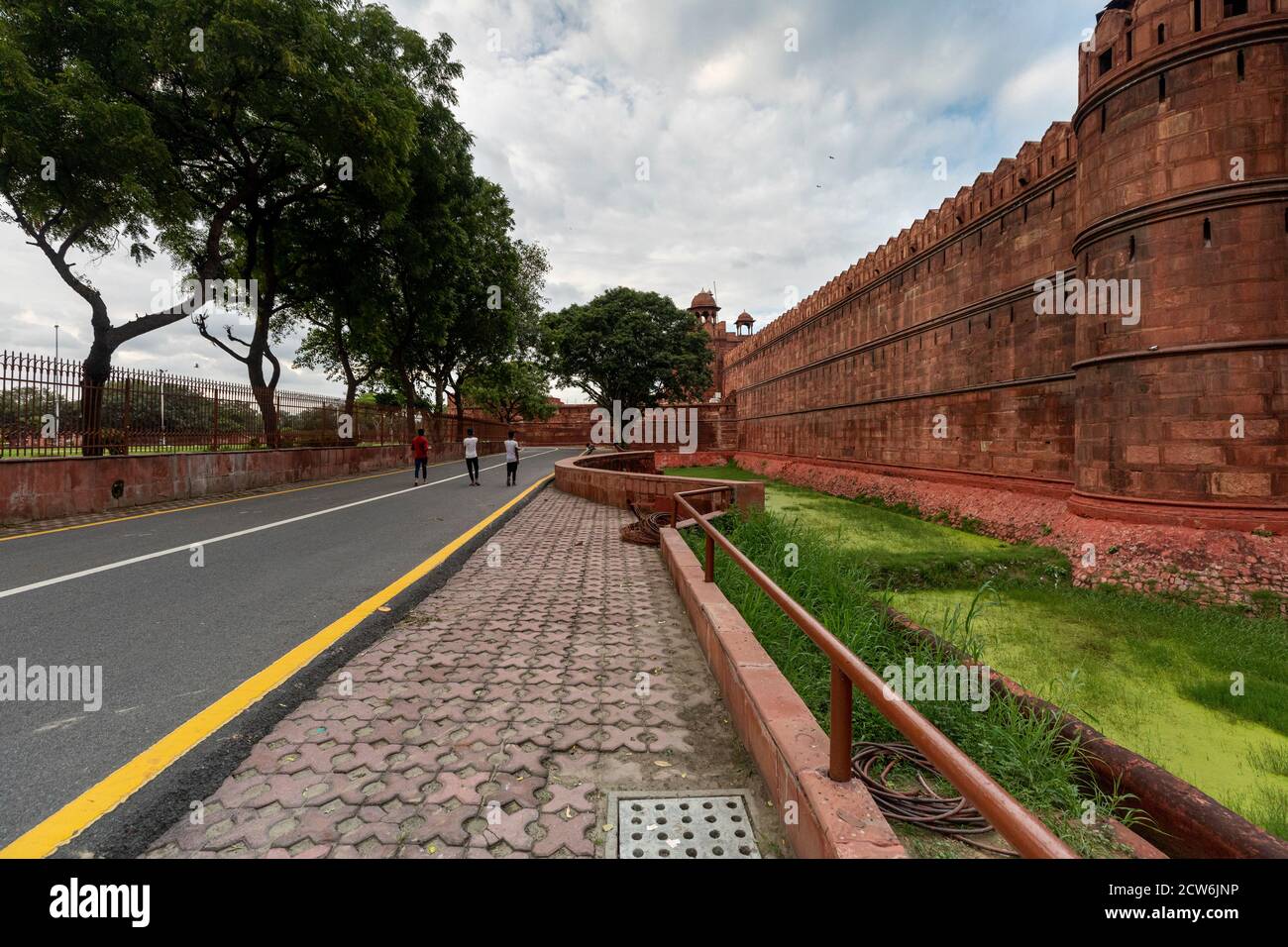 View of the famous Red Fort, also known as Lal Quila, in the historic district of Shahjahanabad in old Delhi. Stock Photo