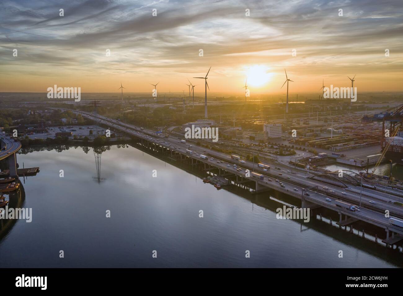 aerial view of highway A7 in the port of Hamburg Stock Photo