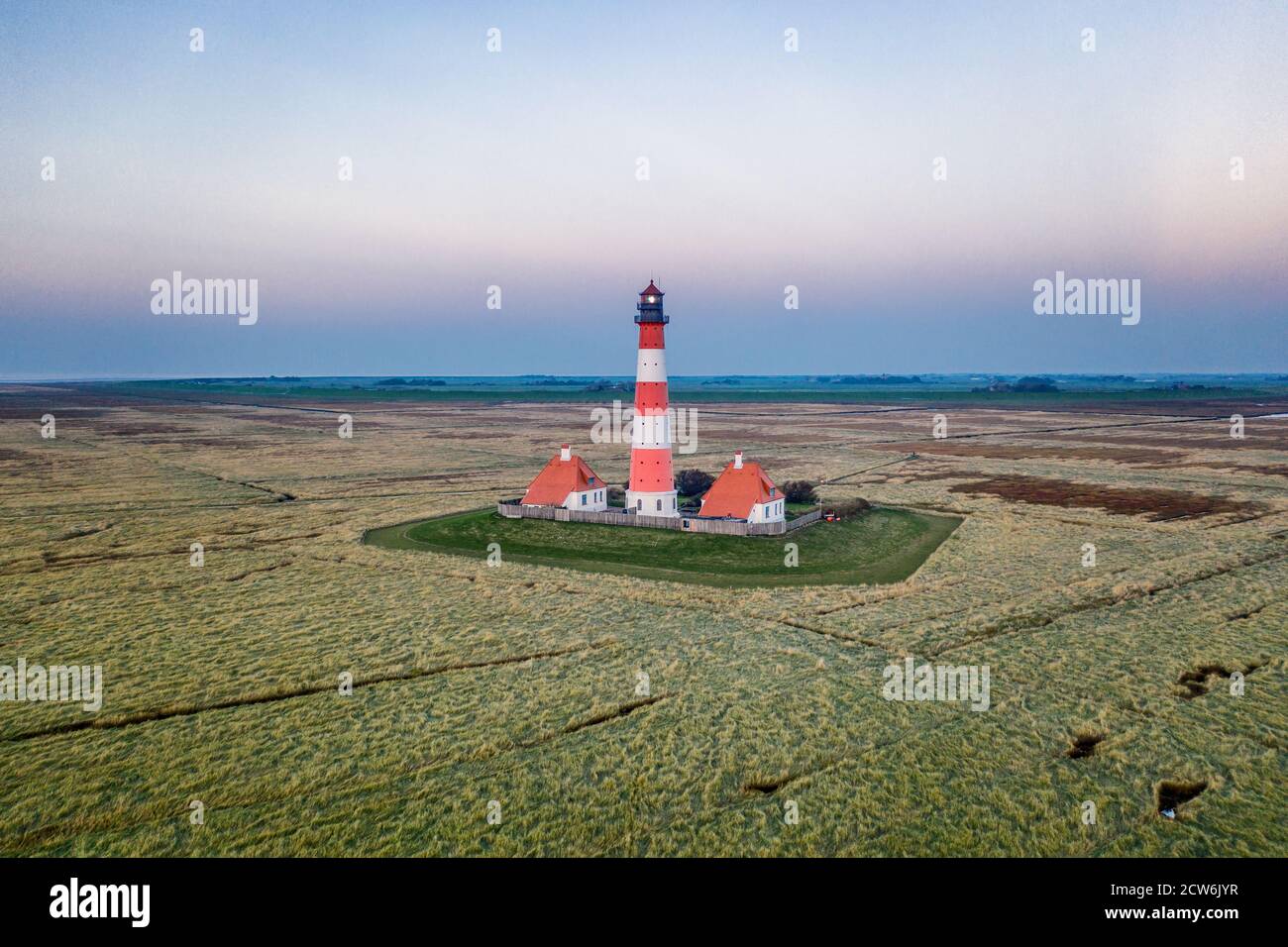 aerial view of lighthouse Westerheversand in north germany Stock Photo