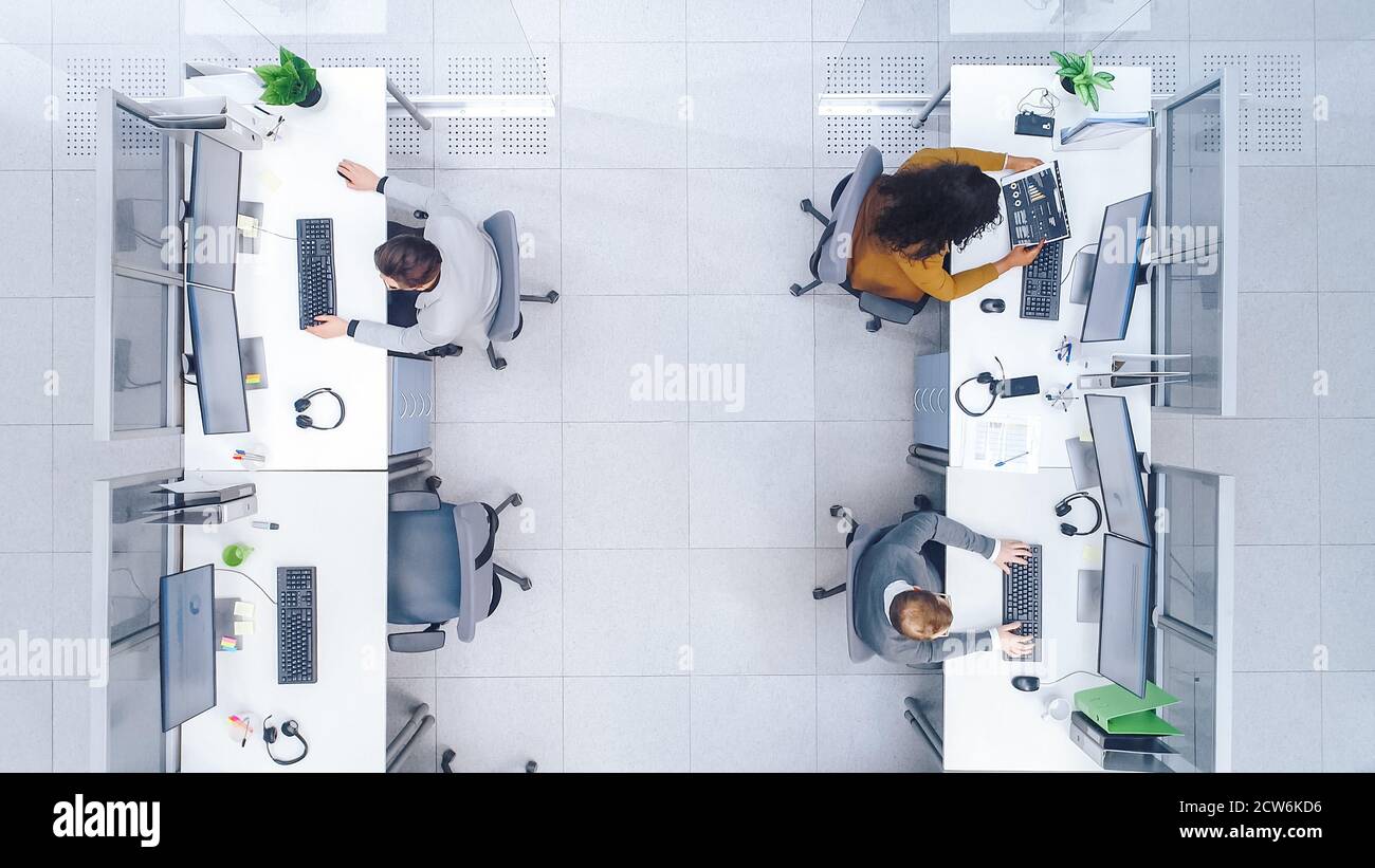 Top Down Shot of Big Busy Corporate Office with Tow Rows off ...
