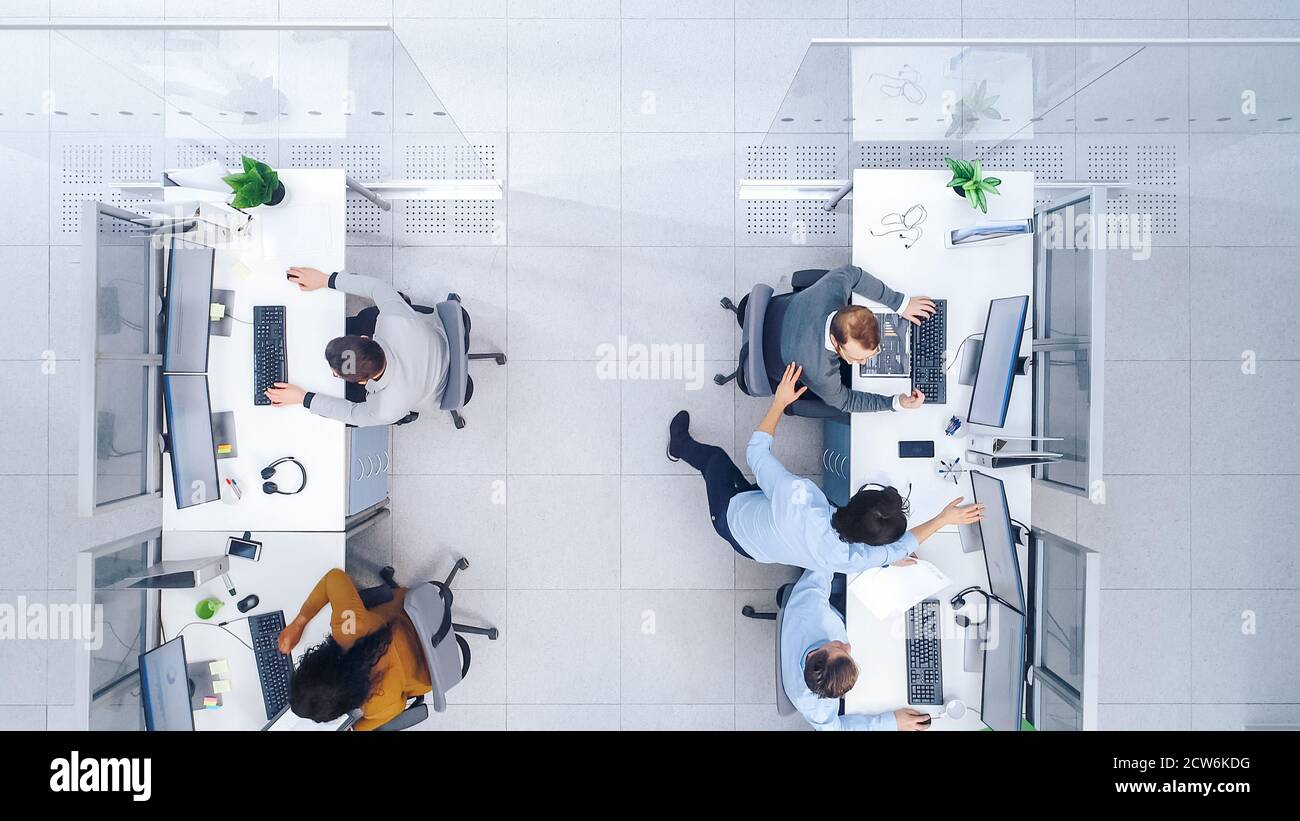 Top Down Shot of Big Busy Corporate Office with Tow Rows off ...
