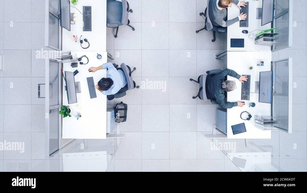 Top Down Shot of Big Busy Corporate Office with Tow Rows off ...