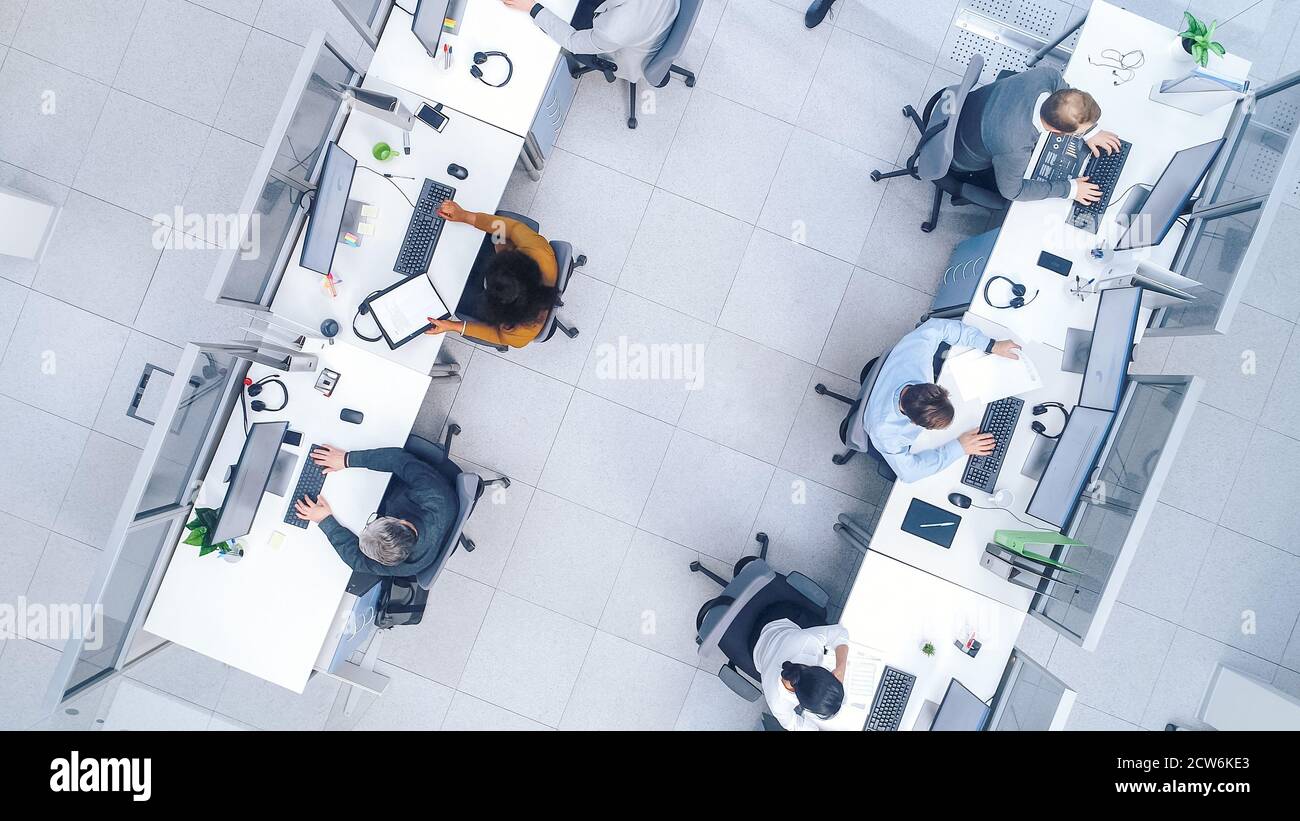 Top Down Shot of Big Busy Corporate Office with Tow Rows off ...