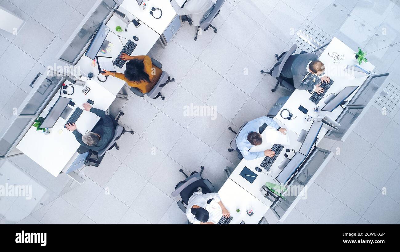 Top Down Shot of Big Busy Corporate Office with Tow Rows off ...