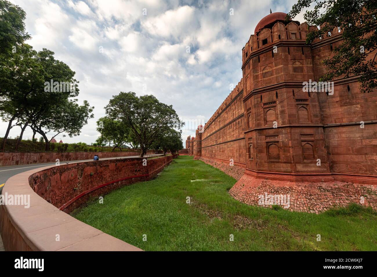 View of the famous Red Fort, also known as Lal Quila, in the historic district of Shahjahanabad in old Delhi. Stock Photo