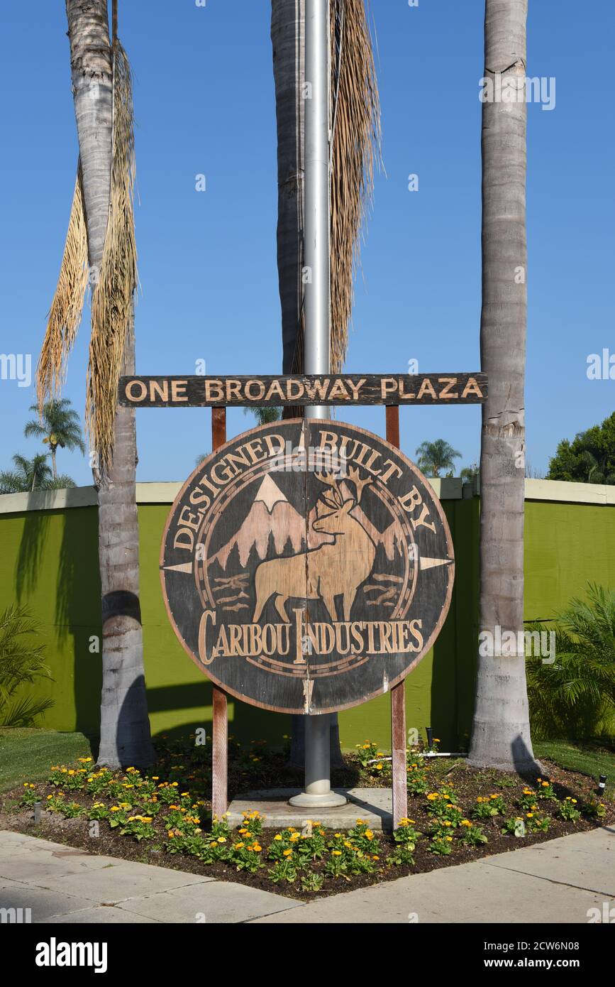 SANTA ANA, CALIFORNIA - 23 SEPT 2020: One Broadway Plaza Sign, the proposed site of a 37 story office and residential tower. Stock Photo