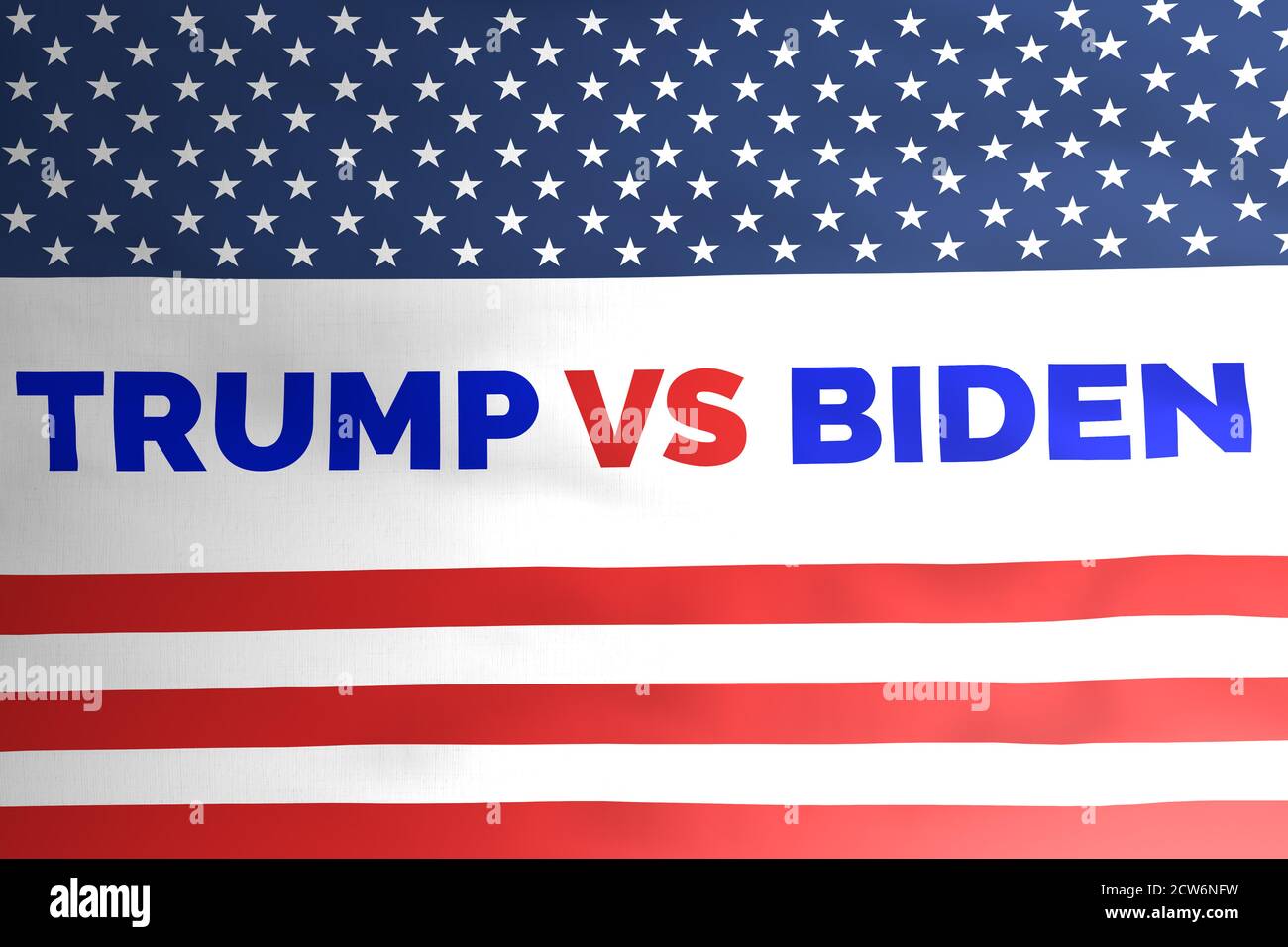 Trump Vs Biden on american flag illustration, two candidates for president election 2020, republican and democratic party concept. Editorial. Stock Photo
