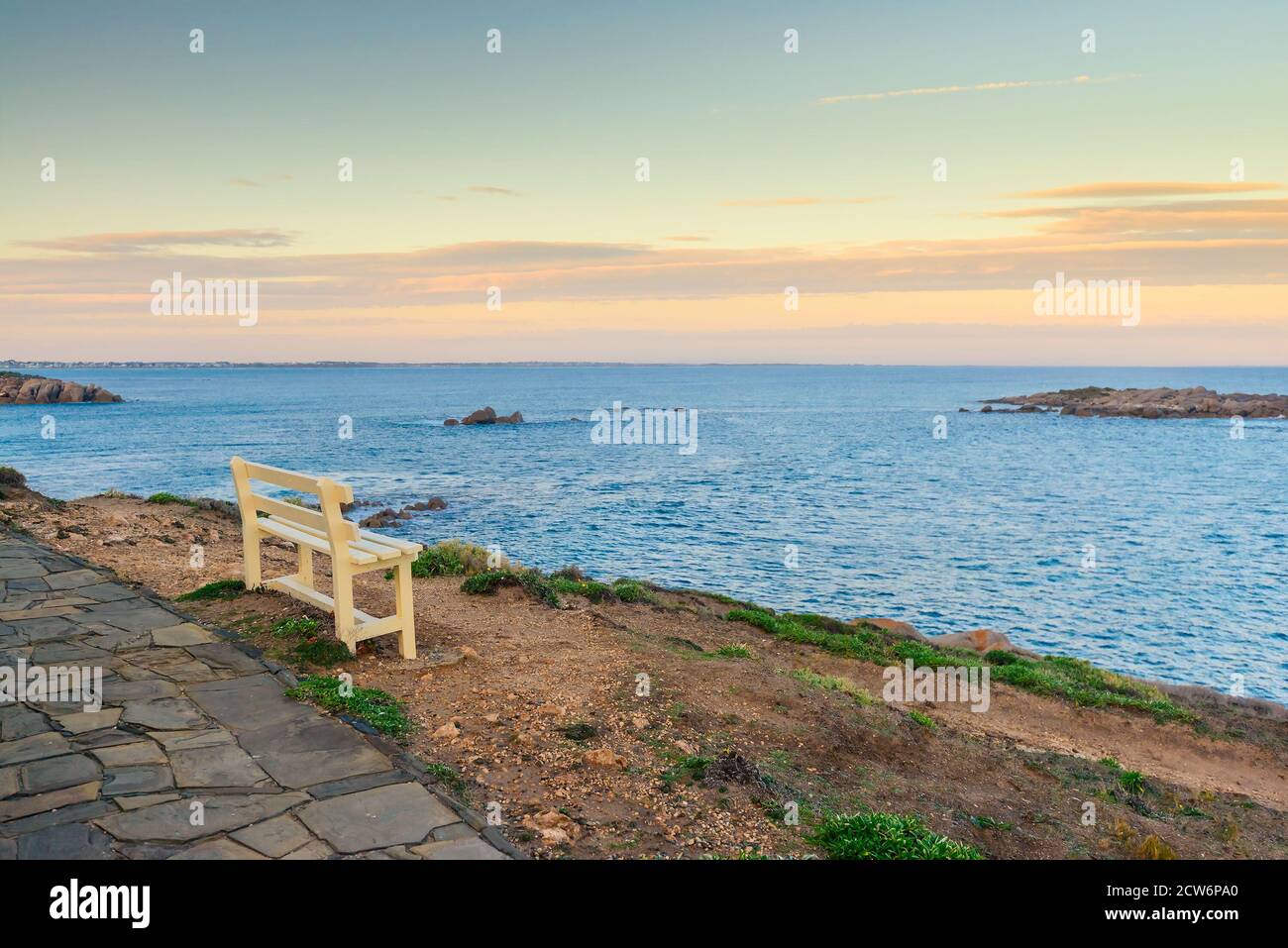 Bench with a picturesque view at Port Elliot, Horseshoe Bay, South ...