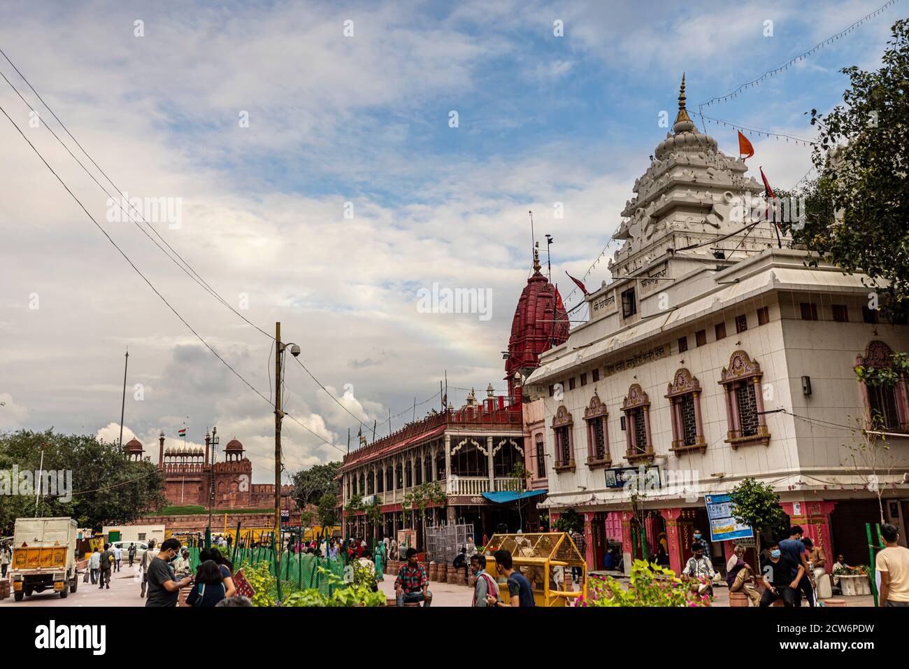 View of the famous Digambar Jain mandir in Chandni Chowk in Shahjahanabad area of old Delhi Stock Photo