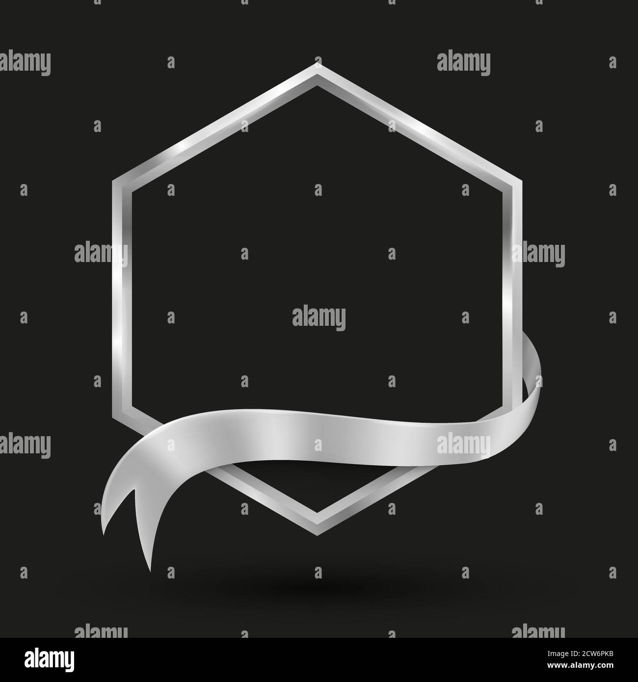 Hexagon banner with silver ribbon.  Vector illustration for promotion and presentation background. Stock Vector