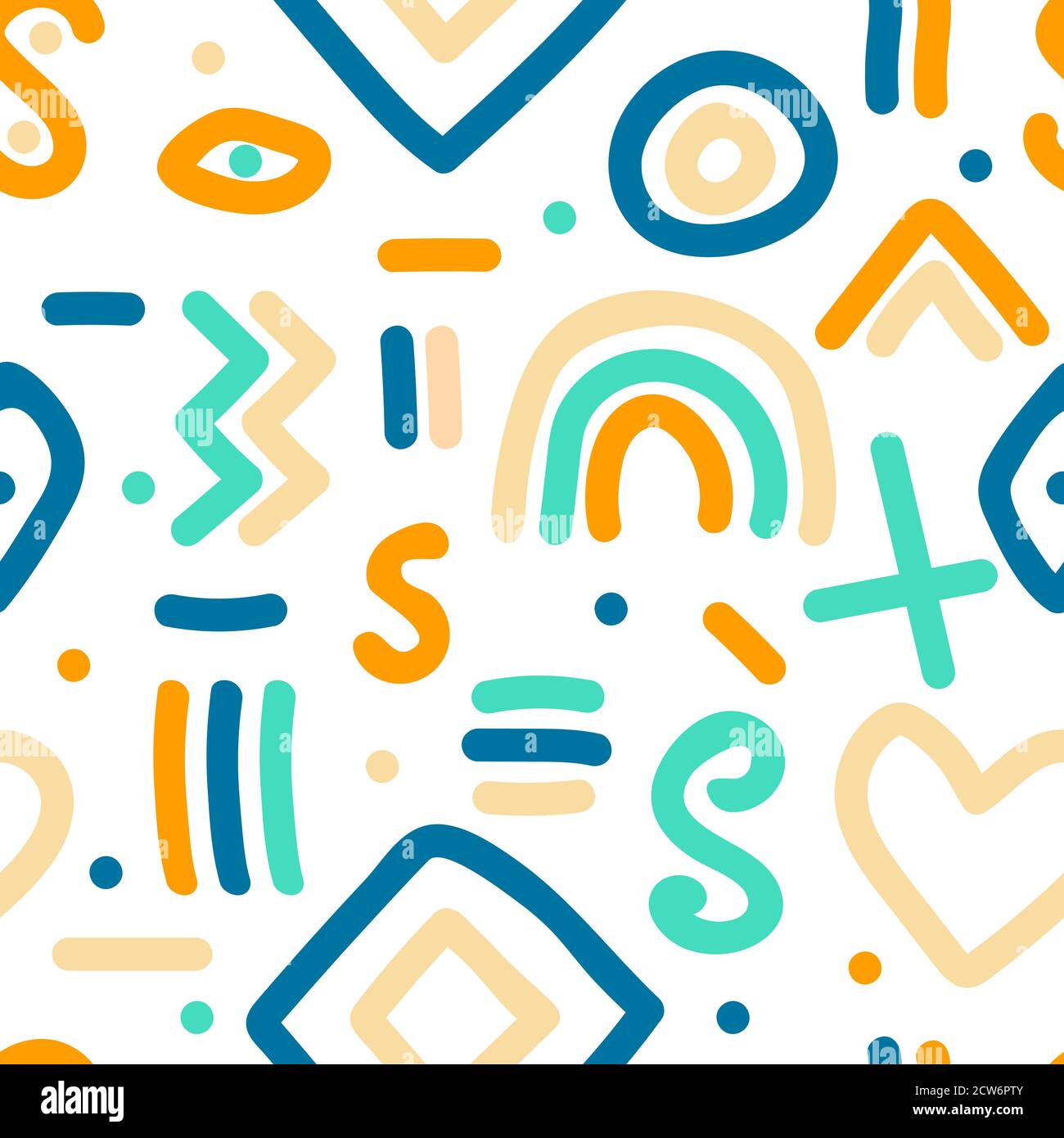 Naive simple seamless pattern with hand drawn abstract shapes Stock Vector