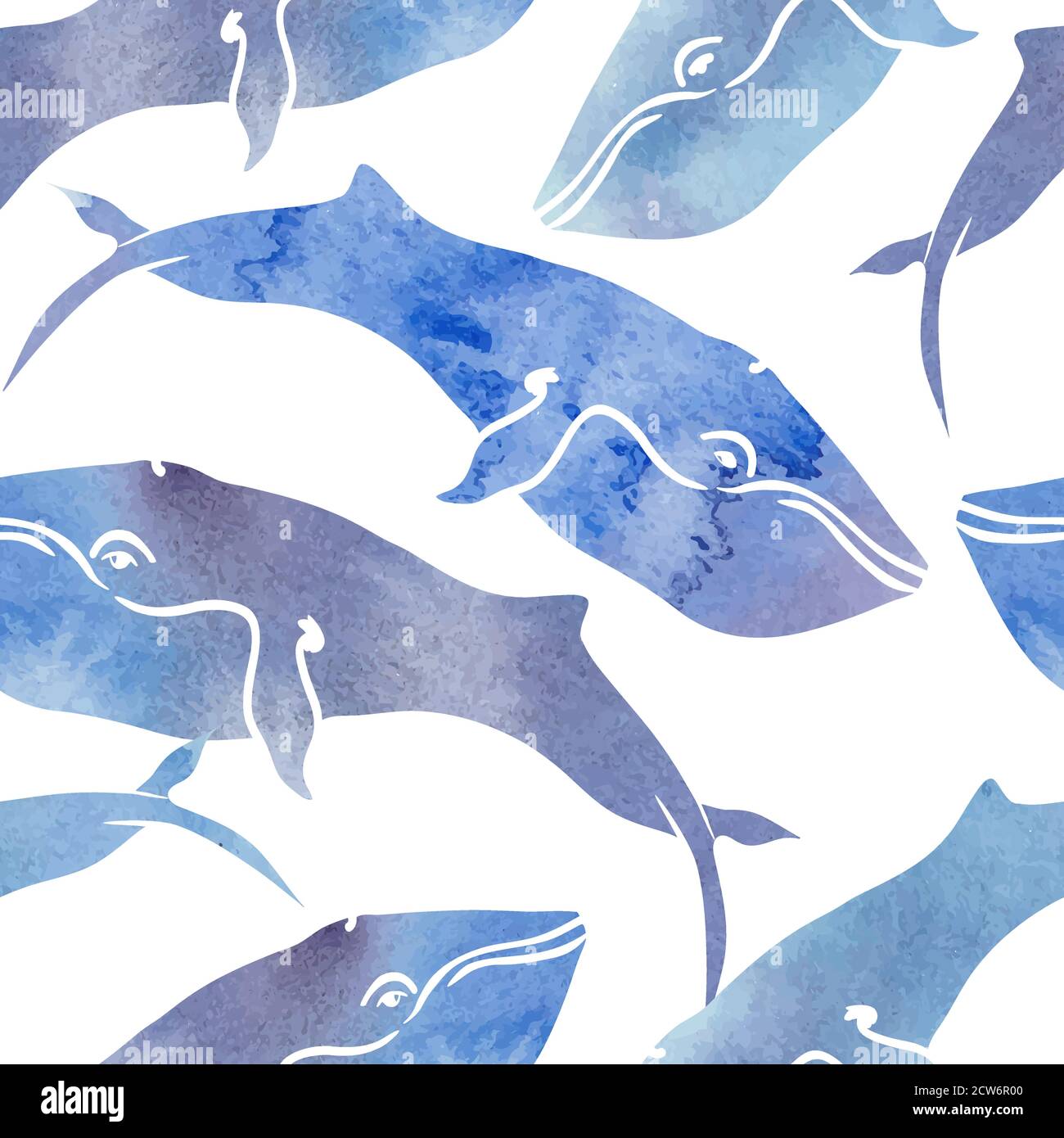 Watercolor whales seamless pattern Stock Vector