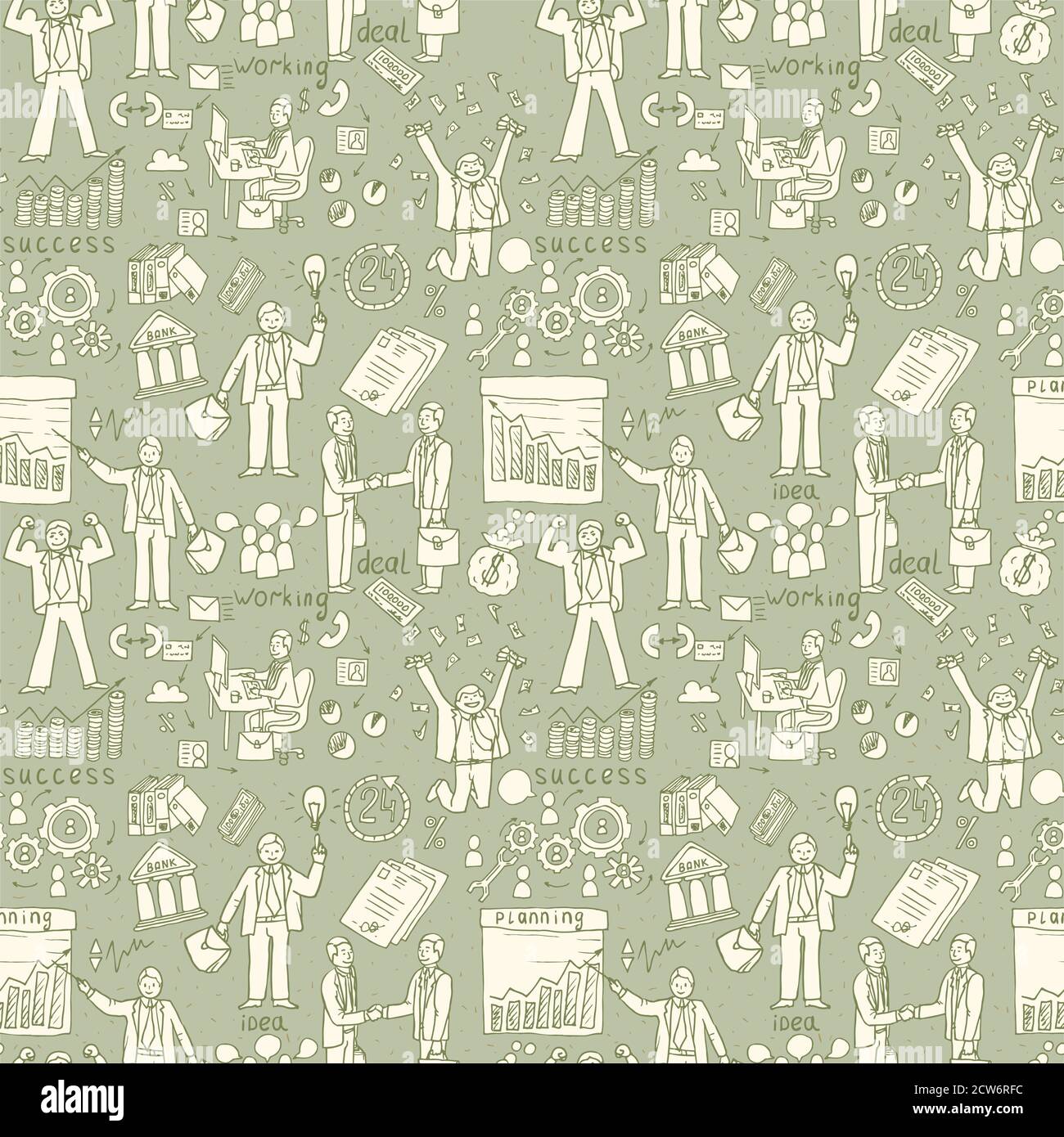 Business People seamless Doodles. Hand drawn Vector pattern Stock Vector
