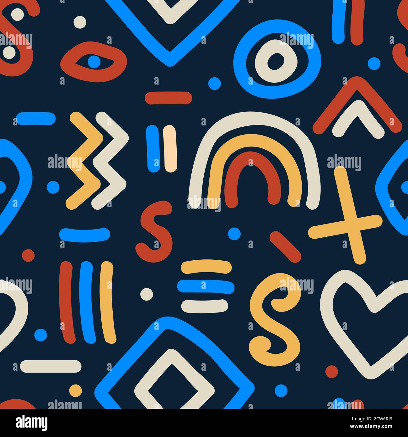 Naive simple seamless pattern with hand drawn abstract shapes Stock Vector