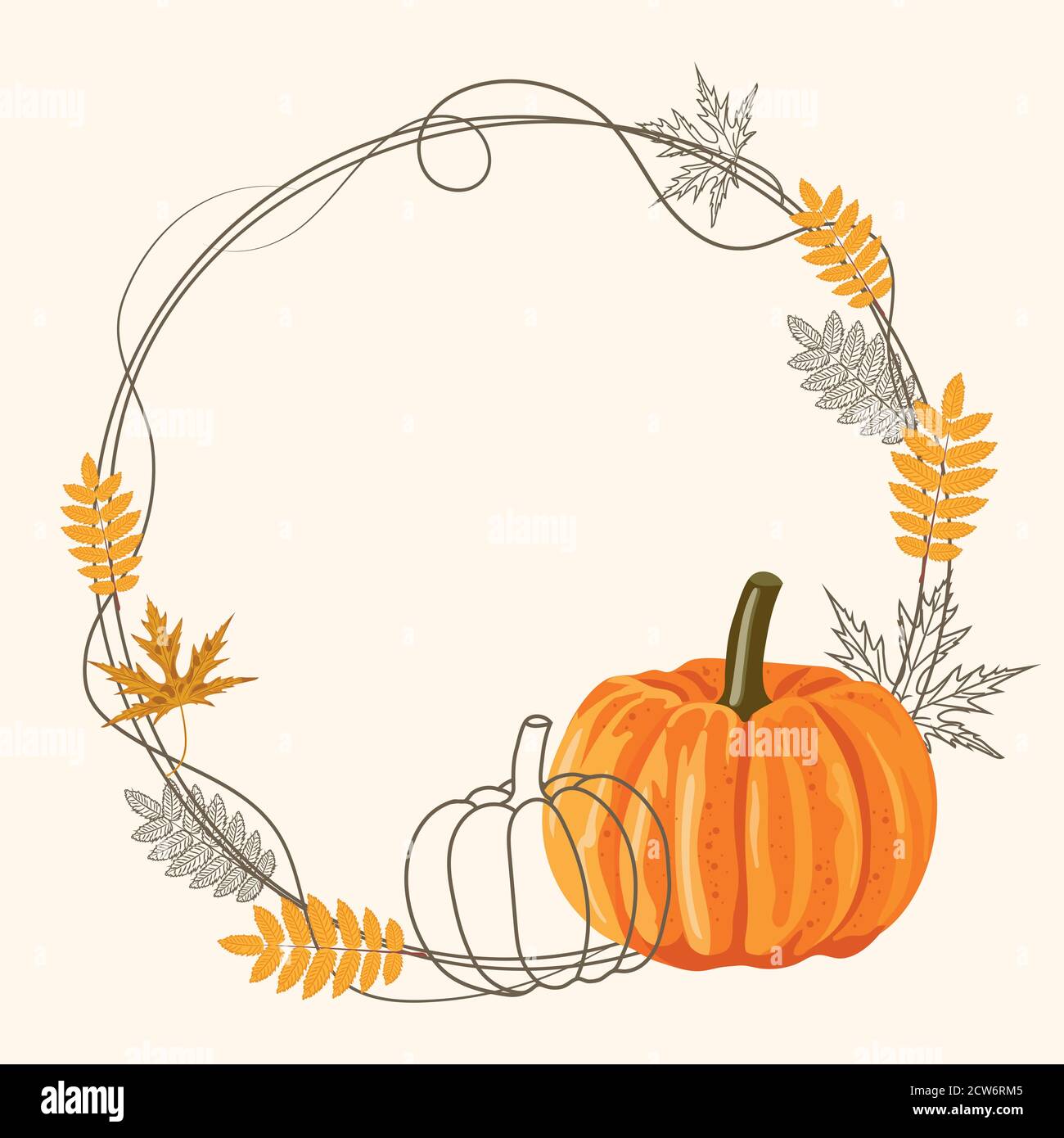 Round frame with pumpkins and leaves. Vector autumn background Stock ...