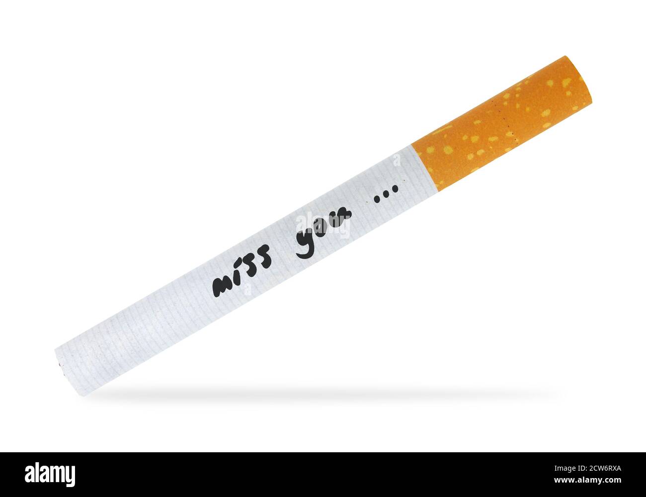 miss cigarettes Miss you message on a cigarette, isolated on white Stock Photo