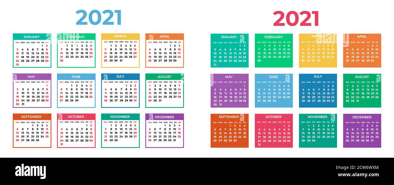 Calendar for 2021 on white background Stock Vector