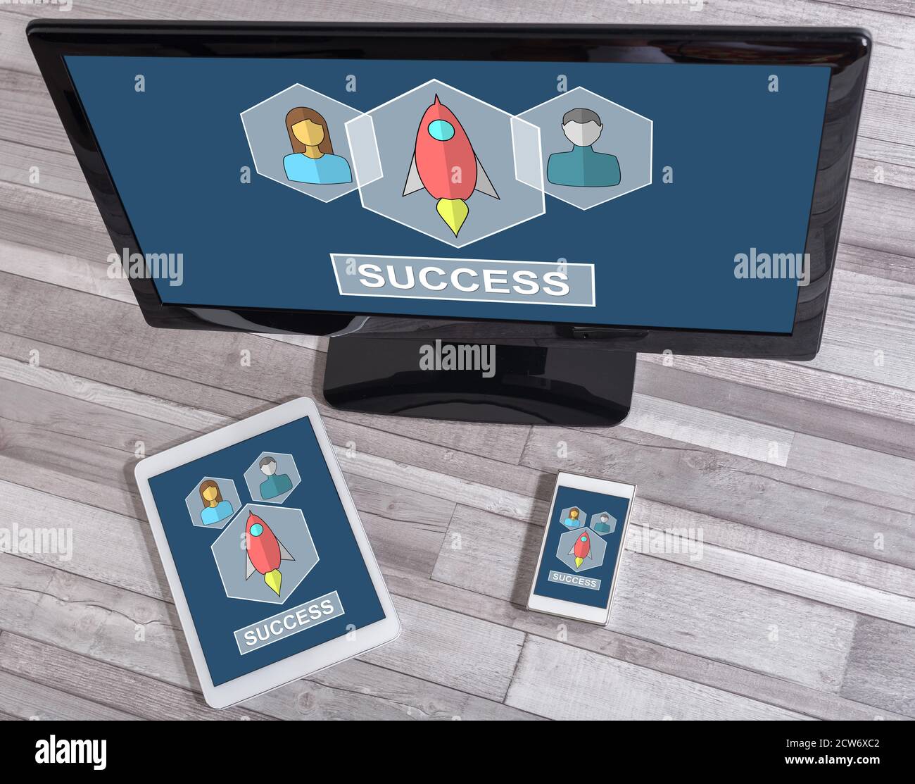 Business success concept shown on different information technology