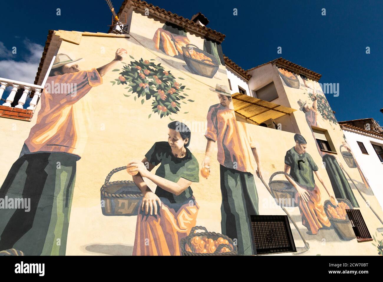 Fanzara (Castellón), Spain - September 20, 2020: Artwork created by 'Colectivo Licuado' on a facade dedicated to local agriculture in a town in Castel Stock Photo