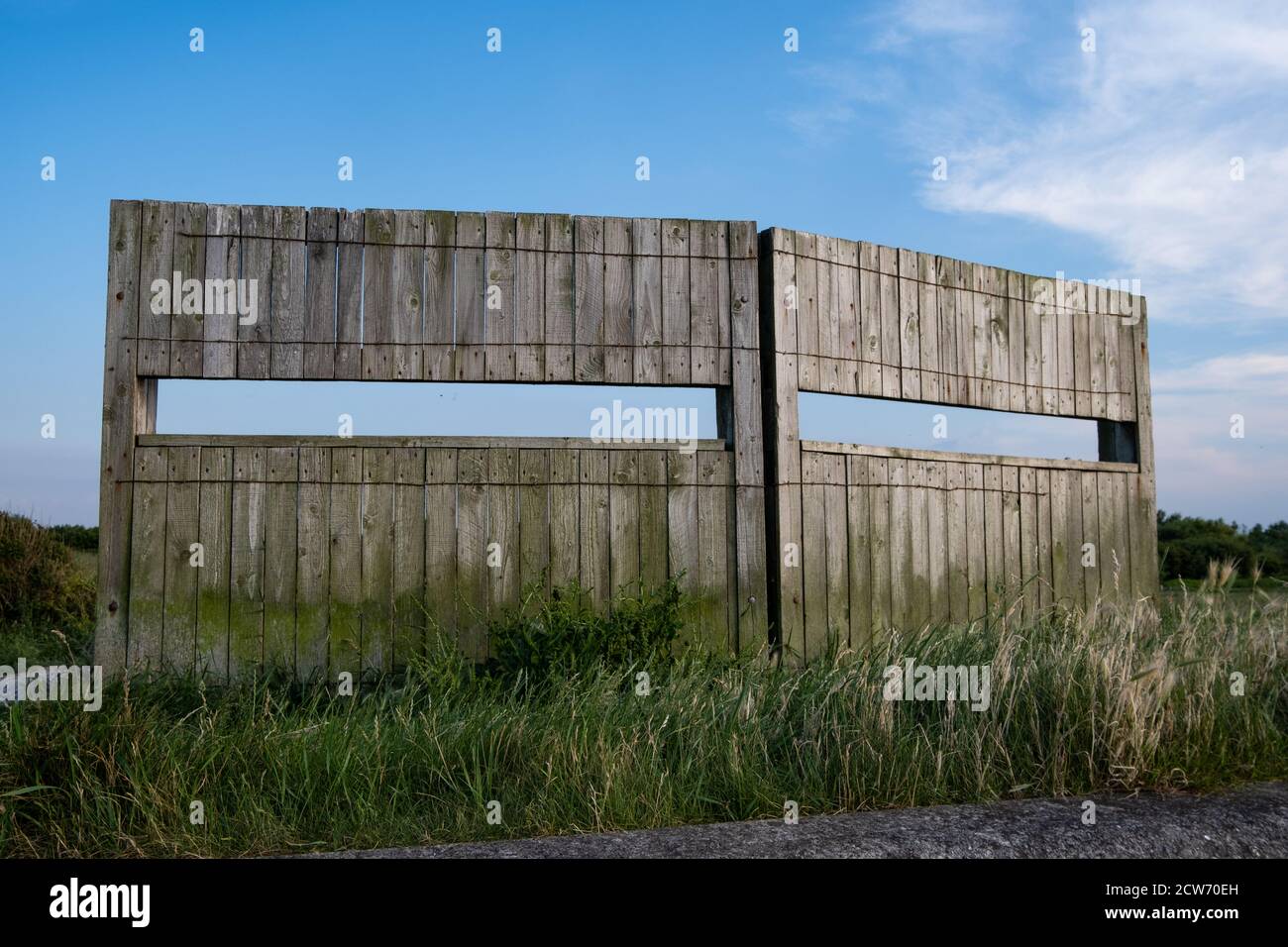 Artificial wooden structure for bird spotting in Leasowe Wirral June 2020 Stock Photo