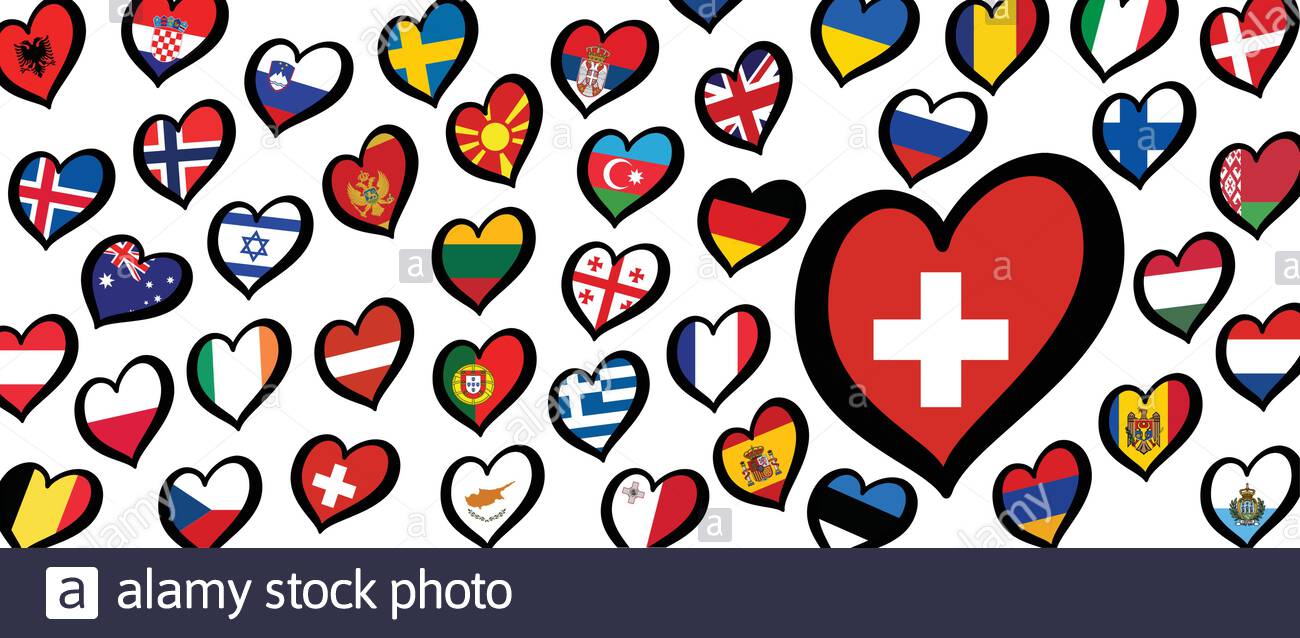 Switzerland Schweiz Eurovision Europe Contest Song 2021 Funny Euro Country Map Heart Flag Logo Symbol Fun Music Festival Icon Songfestival Hearts Stock Vector Image Art Alamy