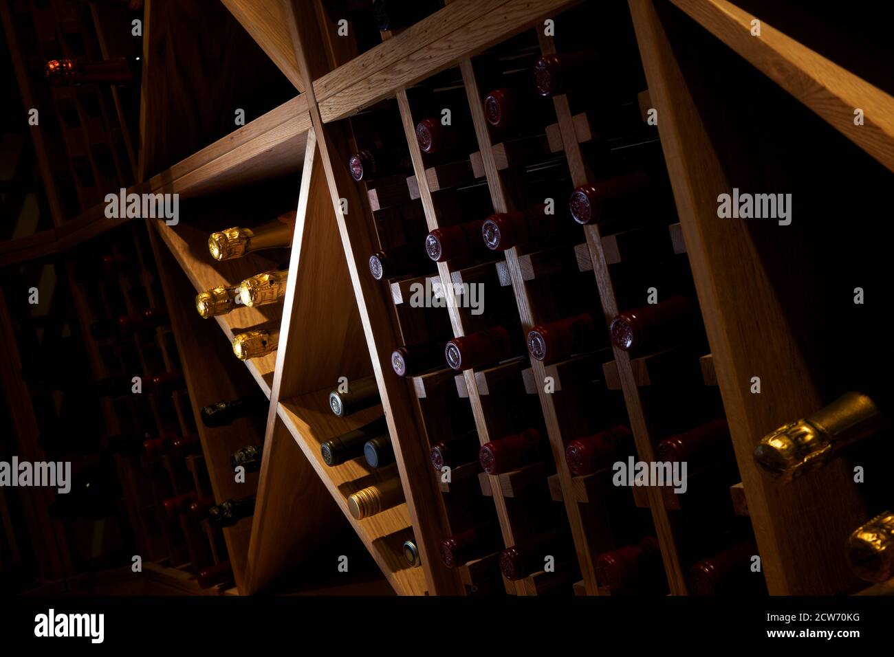 Wine cellar made of wood Stock Photo