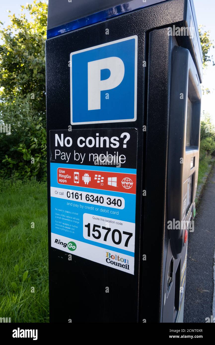 Close up of council run parking machine in Bolton Lancashire July 2020 Stock Photo