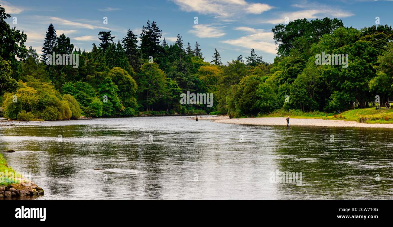 Fishing at Ness Islands,River Ness,  Inverness, Scotland Stock Photo