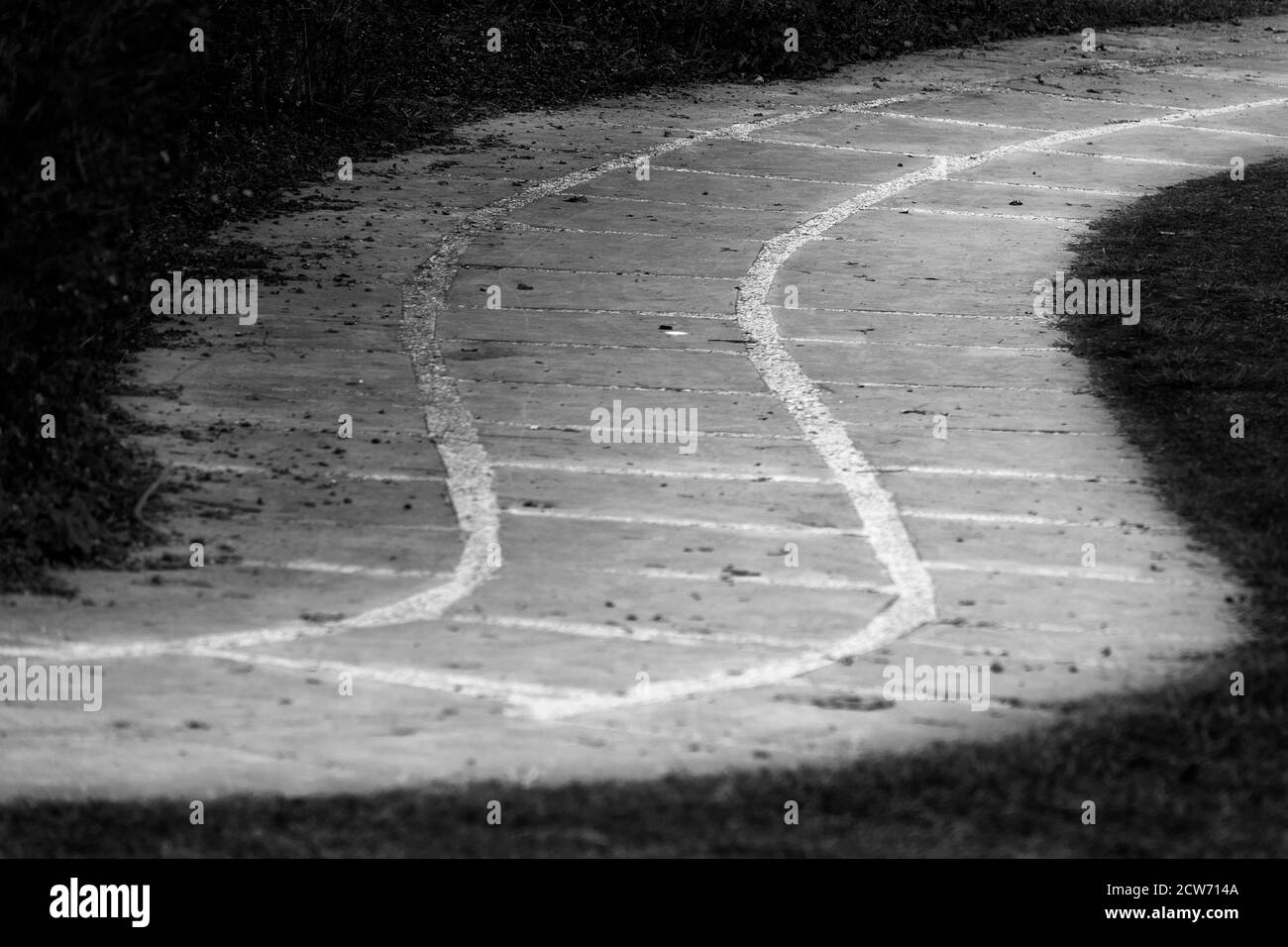 Black and white shot of an S curved pathway Stock Photo