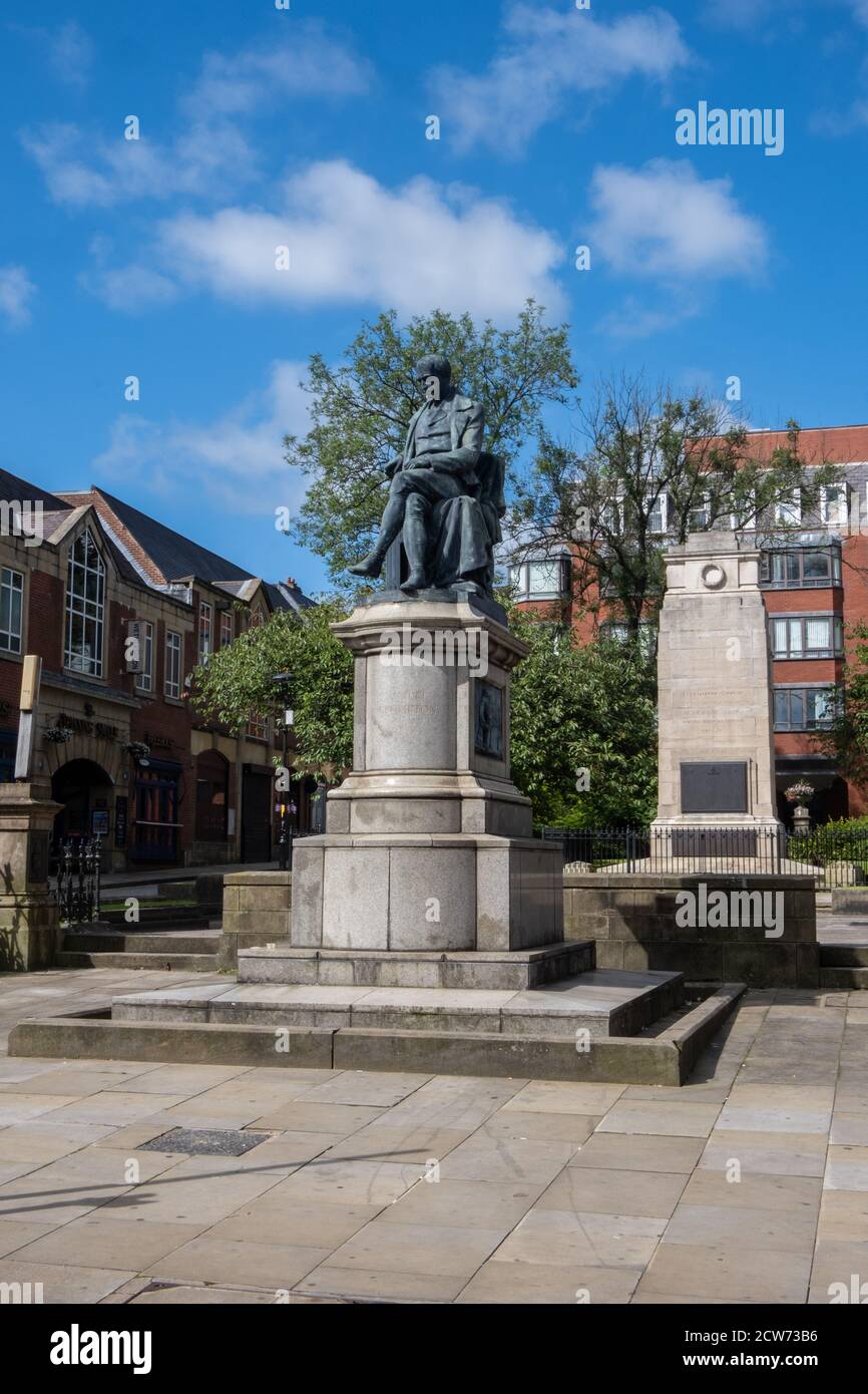 statue of Samuel Crompton and War Memorial in Bolton Lancashire July 2020 Stock Photo