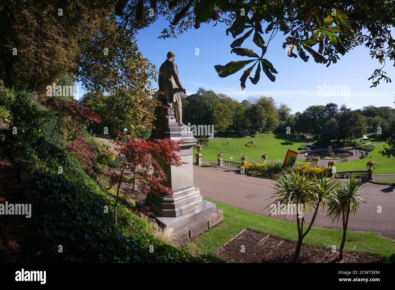 Statue of the Earl of Derby, three times Prime Minister and MP for Preston in Miller Park Prreston, UK Stock Photo