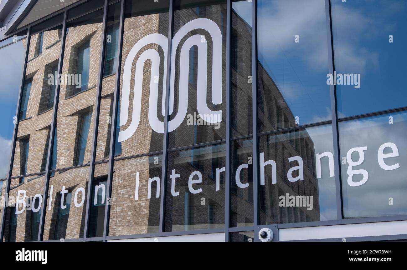 sign at entrance to the interchange in Bolton Lancashire July 2020