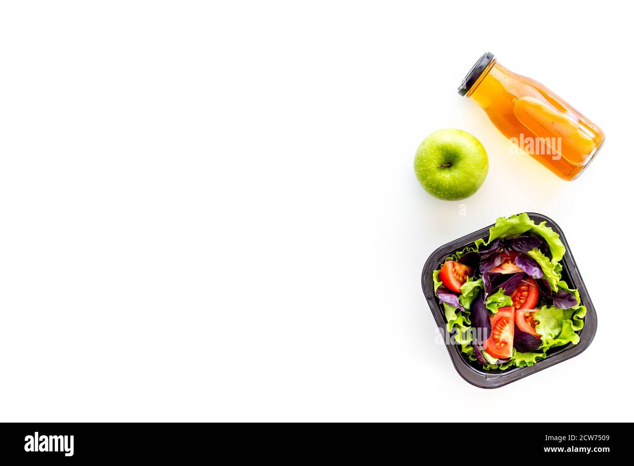 Healthy food in restaurant dish delivery. Top view, copy space Stock
