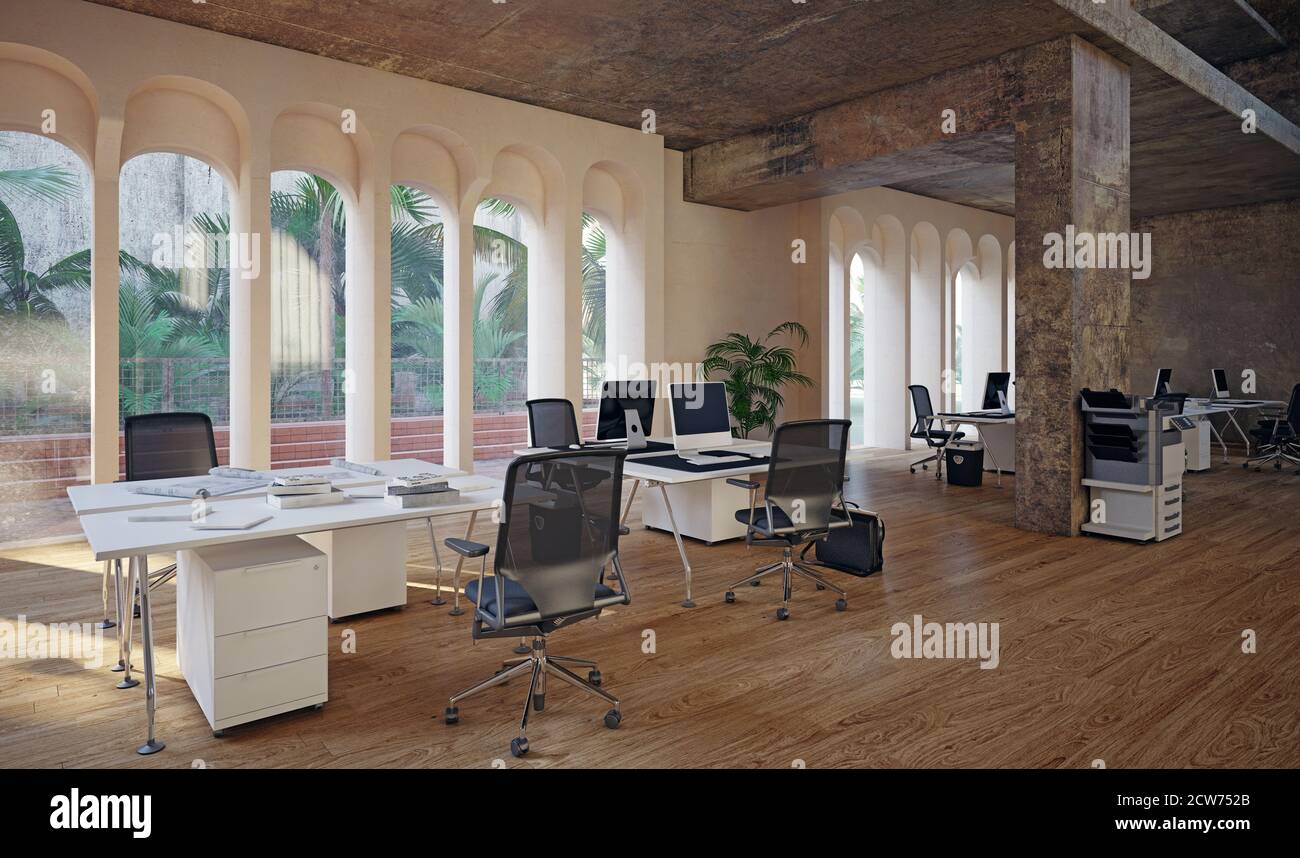 contemporary loft office interior. 3d rendering design concept Stock ...