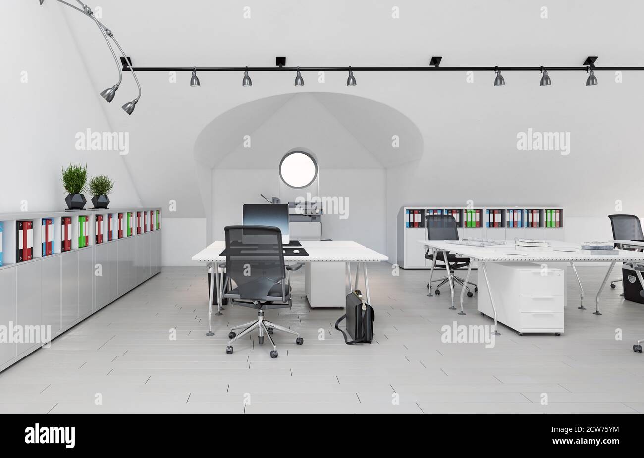Modern Attic Office Interior 3d Rendering Design Concept Stock Photo Alamy