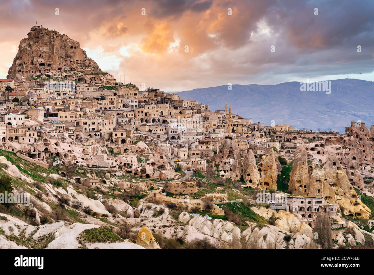 Uchisar Castle and town, Cappadocia, Central Anatolia, Turkey Stock Photo