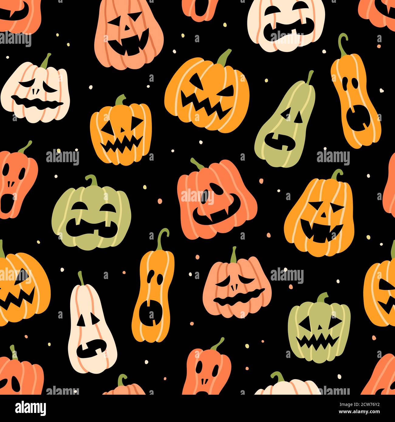 Halloween pumpkin seamless pattern. Hand drawn vector illustration ...