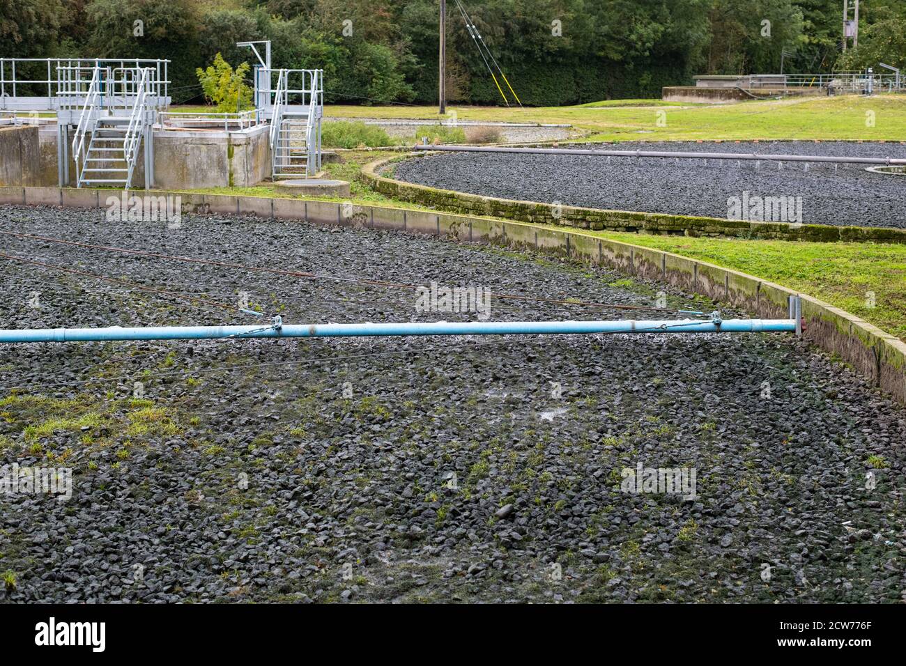 Sewage water treatment works filter bed - Richmond, North Yorkshire, England, UK Stock Photo