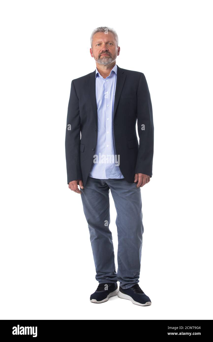 Full length portrait of happy handsome senior man isolated on white ...