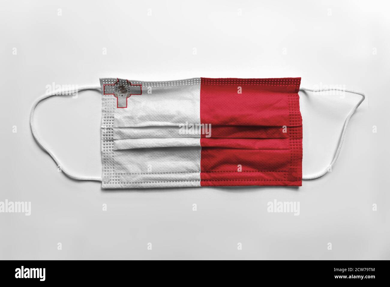 Face mask with Malta flag printed, on white background, isolated Stock