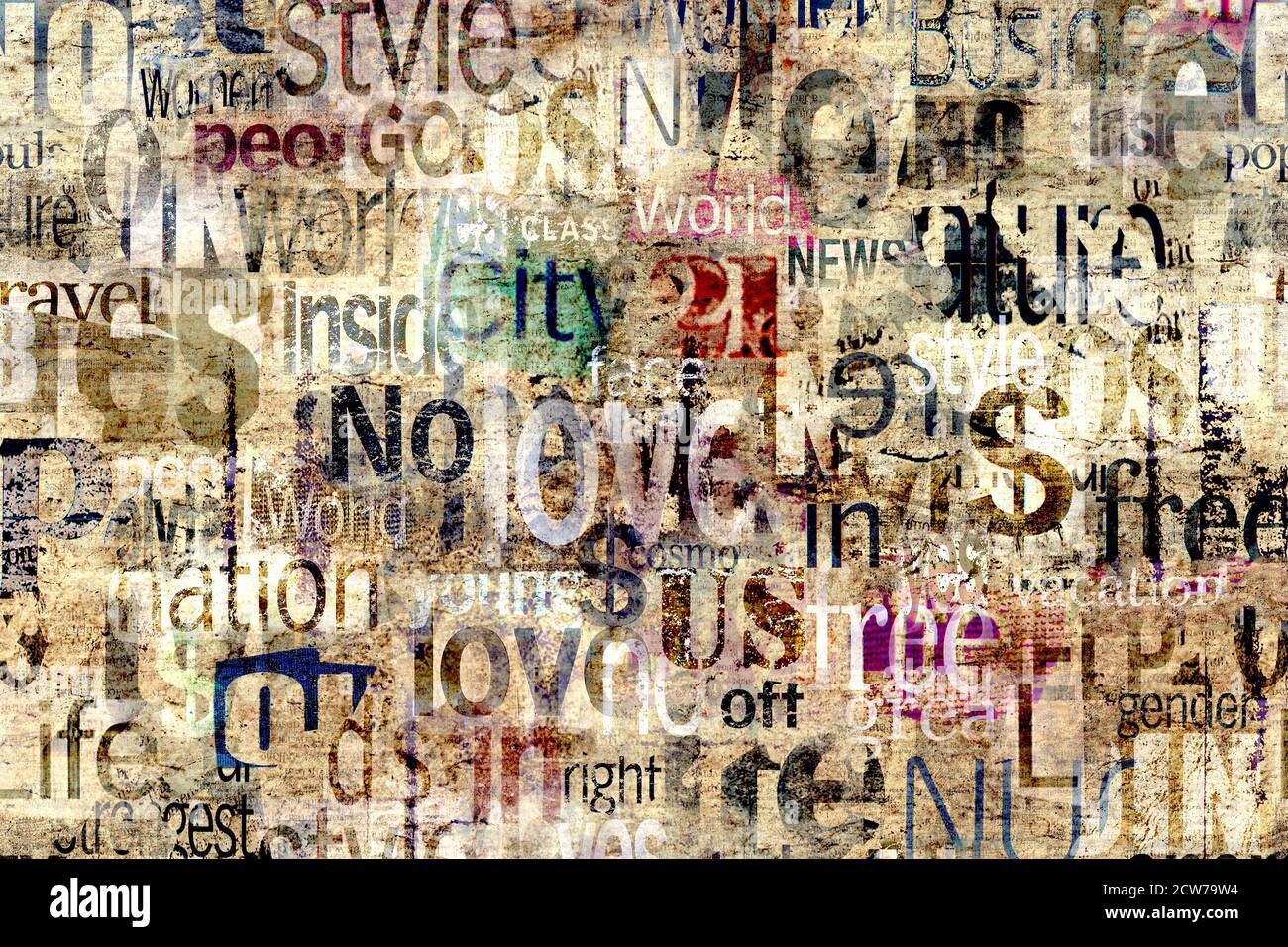 Abstract grunge urban geometric chaotic pattern with words, letters