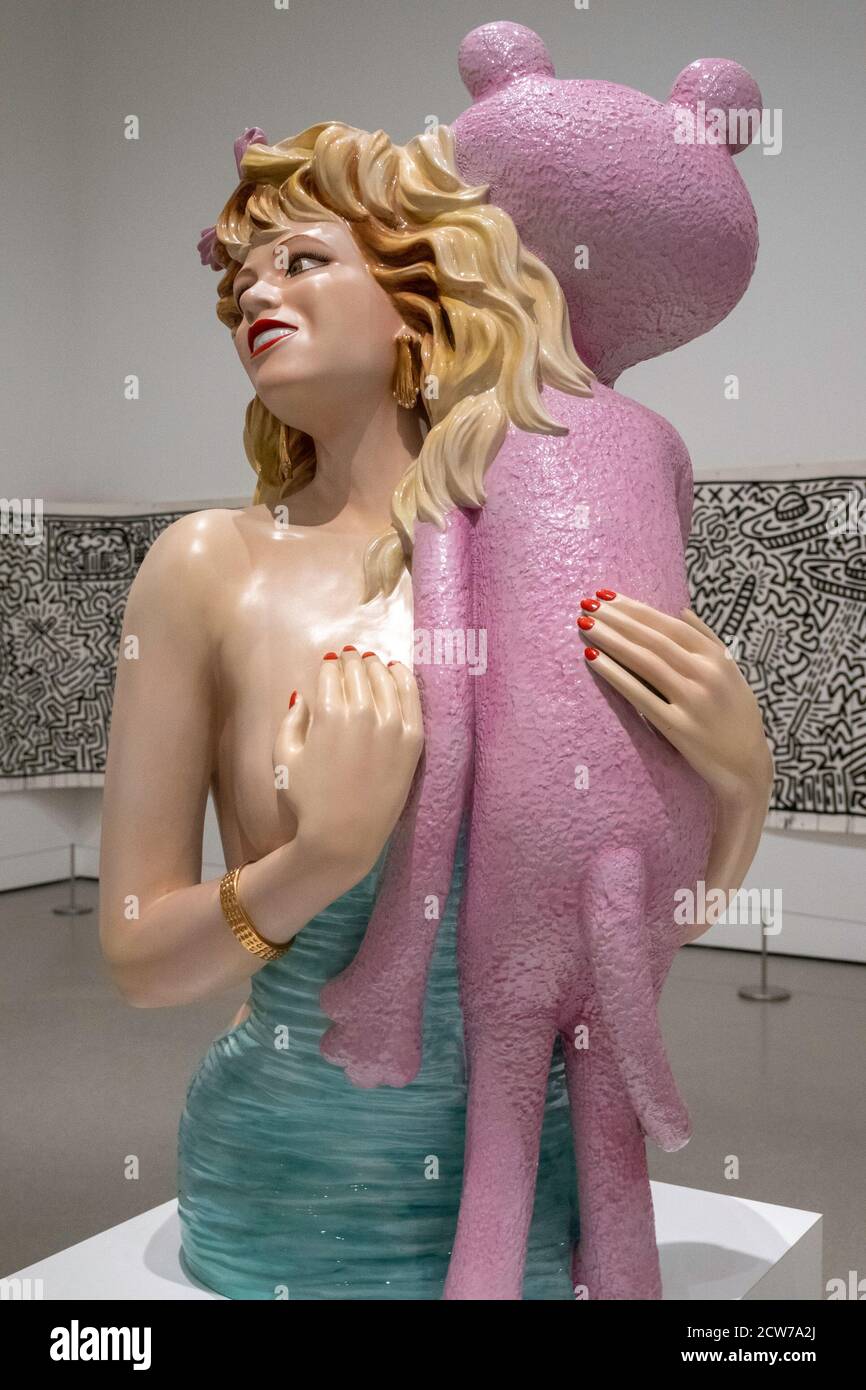 'Pink Panther' Porcelain sculpture by Jeff Koons at the Museum of Modern Art, NYC Stock Photo