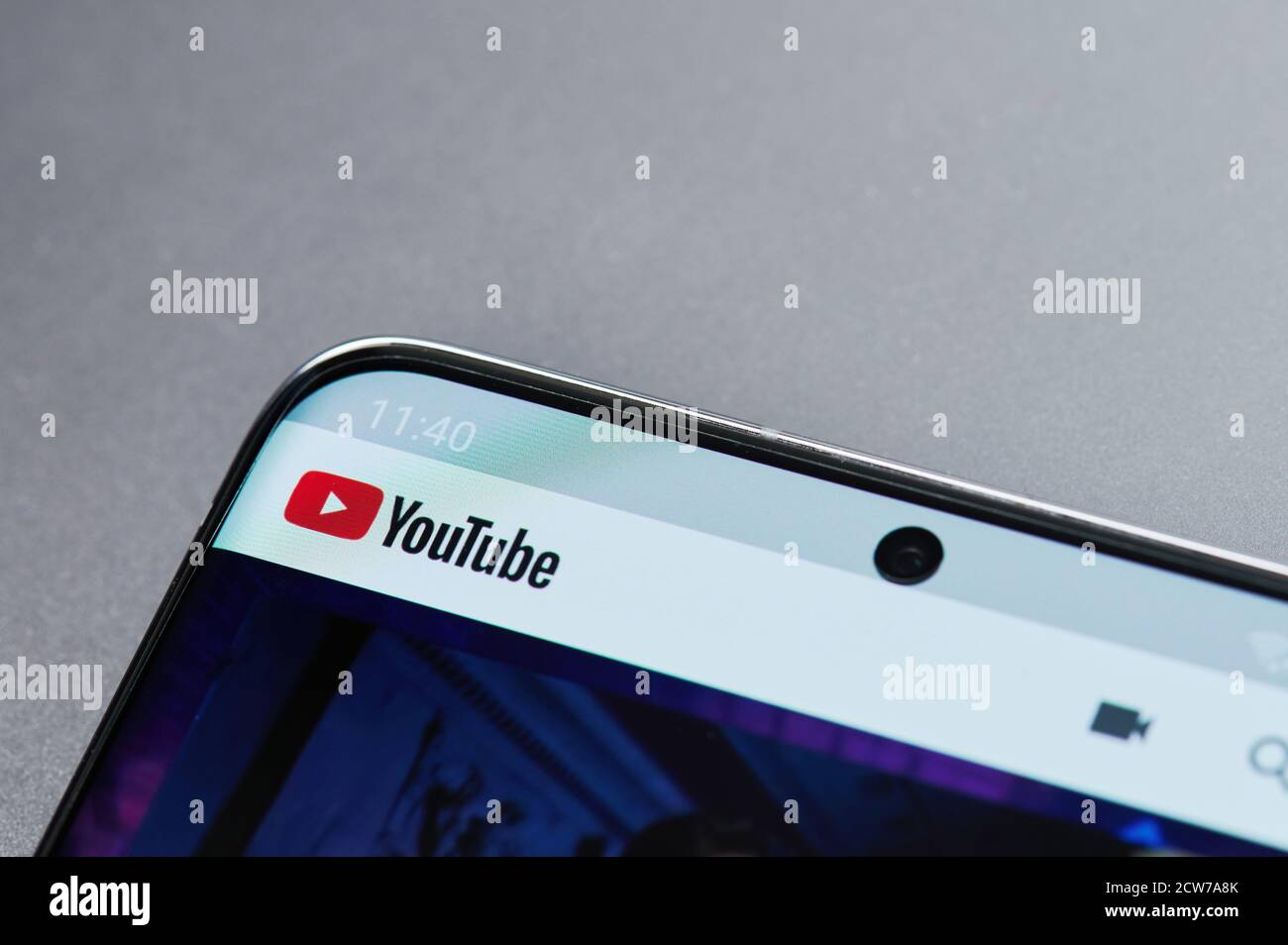 New york, USA - September 28, 2020: Menu in youtube smartphone app on screen close up view Stock Photo